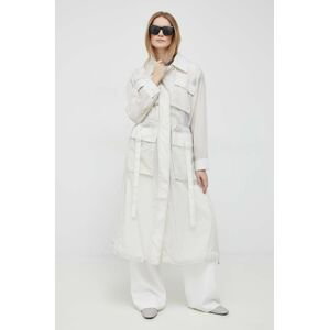 Kabát Calvin Klein dámsky, béžová farba, prechodný