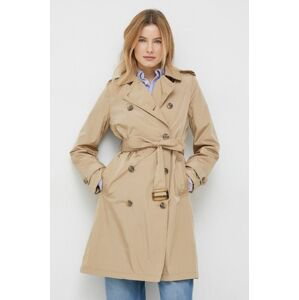 Kabát Lauren Ralph Lauren dámsky, béžová farba, prechodný, dvojradový