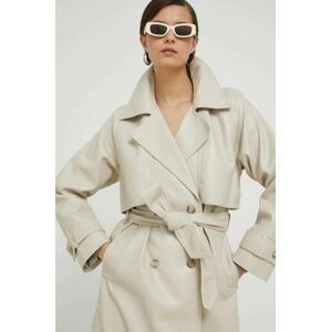 Kabát Abercrombie & Fitch dámsky, béžová farba, prechodný, dvojradový