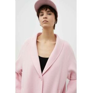 Vlnený kabát American Vintage ružová farba, prechodný, oversize