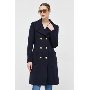 Vlnený kabát Luisa Spagnoli tmavomodrá farba, prechodný, dvojradový