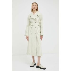 Kožený kabát Birgitte Herskind Lunar dámsky, béžová farba, prechodný, oversize