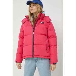Páperová bunda Tommy Jeans dámska, ružová farba, zimná