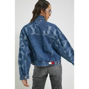 Bavlnená rifľová bunda Tommy Jeans tmavomodrá farba, prechodná