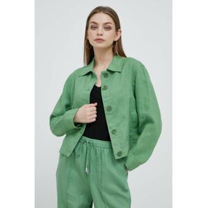 Ľanový kabát United Colors of Benetton zelená farba, prechodná, oversize