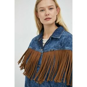 Rifľová bunda Wrangler dámska, tmavomodrá farba, prechodná, oversize