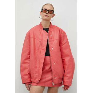 Kožená bunda bomber Remain dámska, ružová farba, prechodná, oversize