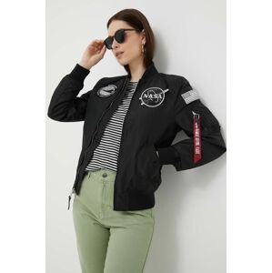 Obojstranná bunda bomber Alpha Industries MA-1 TT NASA REVERSIBLE WMN dámska, čierna farba, prechodná