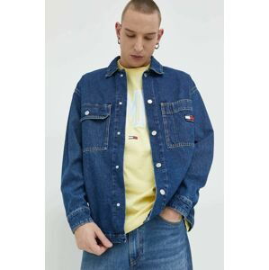 Rifľová bunda Tommy Jeans pánska, tmavomodrá farba, prechodná, oversize