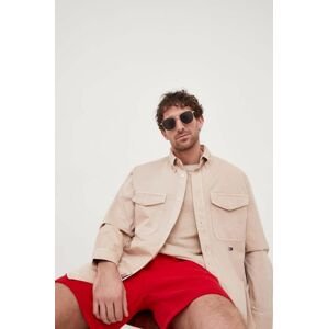 Rifľová košeľa Tommy Hilfiger x Shawn Mendes pánska, béžová farba, voľný strih, s golierom button-down