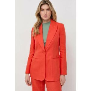 Ľanové sako Luisa Spagnoli oranžová farba, jednoradové, jednofarebné