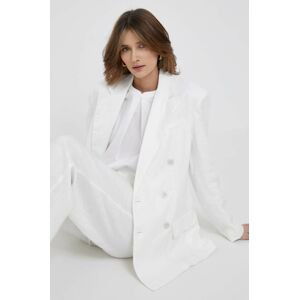 Ľanové sako Polo Ralph Lauren biela farba, dvojradová, jednofarebná