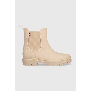 Gumáky Tommy Hilfiger Fw0fw06897 Matt Ankle Rainboot With Elastic dámske, béžová farba