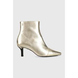 Kožené členkové topánky Tommy Hilfiger FW0FW07048 POINTY HEEL BOOT GOLD dámske, zlatá farba, na vysokom podpätku