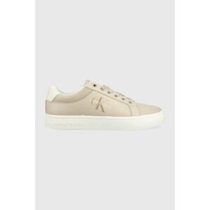 Kožené tenisky Calvin Klein Jeans CLASSIC CUPSOLE FLUO CONTRAST WN béžová farba, YW0YW00912