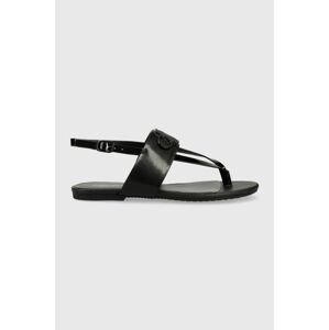 Kožené sandále Calvin Klein Jeans FLAT SANDAL HW dámske, čierna farba, YW0YW00953