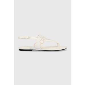 Sandále Calvin Klein Jeans FLAT SANDAL WEBBING dámske, béžová farba, YW0YW00956