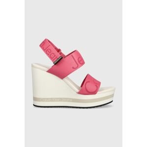 Sandále Calvin Klein Jeans WEDGE SANDAL WEBBING dámske, ružová farba, na kline, YW0YW00959