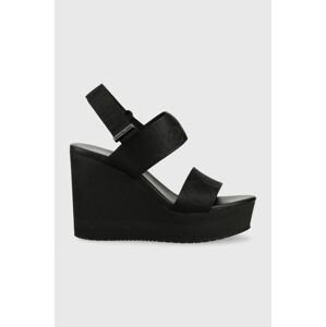 Sandále Calvin Klein Jeans WEDGE SANDAL WEBBING dámske, čierna farba, na kline, YW0YW00959