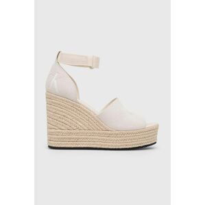 Sandále Calvin Klein Jeans WEDGE SANDAL WIDE SU CON dámske, béžová farba, na kline, YW0YW00963