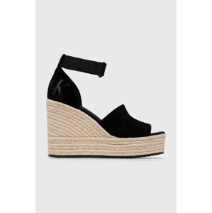 Sandále Calvin Klein Jeans WEDGE SANDAL WIDE SU CON dámske, čierna farba, na kline, YW0YW00963