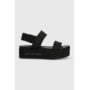 Sandále Calvin Klein Jeans FLATFORM SANDAL SOFTNY dámske, čierna farba, na platforme, YW0YW00965