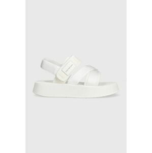 Sandále Calvin Klein Jeans PREFRESATO SANDAL BADGE dámske, zelená farba, na platforme, YW0YW00967