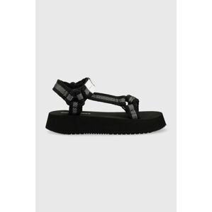 Sandále Calvin Klein Jeans PREFRESATO SANDAL WEBBING XRAY dámske, čierna farba, na platforme, YW0YW00969