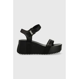 Sandále Calvin Klein Jeans WEDGE BLCOK SANDAL SATIN/HW dámske, čierna farba, na platforme, YW0YW00980