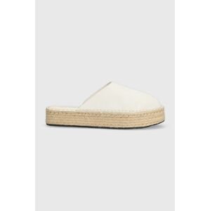 Semišové šľapky Calvin Klein Jeans FLATFORM ROPE MULE SU CON béžová farba, na platforme, YW0YW00986