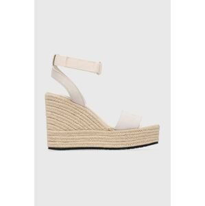 Semišové sandále Calvin Klein Jeans WEDGE SANDAL SU CON dámske, béžová farba, na platforme, YW0YW01026