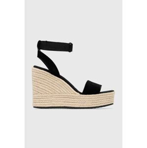 Semišové sandále Calvin Klein Jeans WEDGE SANDAL SU CON dámske, čierna farba, na platforme, YW0YW01026