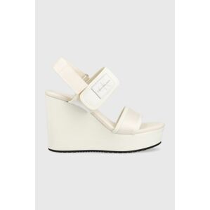 Sandále Calvin Klein Jeans WEDGE SANDAL BADGE dámske, biela farba, na kline, YW0YW01028