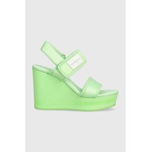 Sandále Calvin Klein Jeans WEDGE SANDAL BADGE dámske, zelená farba, na kline, YW0YW01028