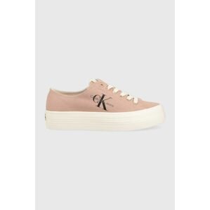 Tenisky Calvin Klein Jeans VULC FLATFORM ESSENTIAL MONO dámske, béžová farba, YW0YW01030