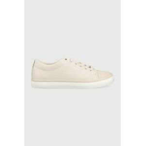 Kožené tenisky Calvin Klein LOW PROF VULC LACE UP - HF MONO béžová farba