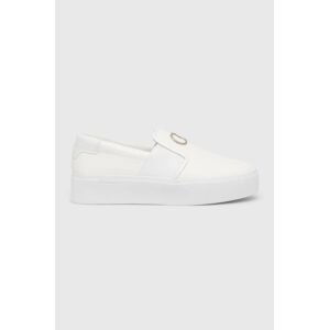 Kožené tenisky Calvin Klein CUPSOLE FLATFORM SLIP ON W/HW biela farba, HW0HW01421