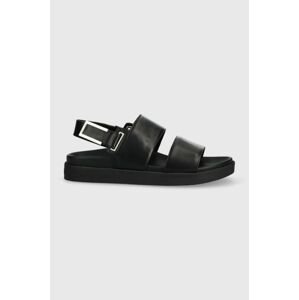 Kožené sandále Calvin Klein ADJ SANDAL W/HW dámske, čierna farba, HW0HW01479