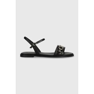 Kožené sandále Calvin Klein ALMOND SANDAL W/HW dámske, čierna farba, HW0HW01483