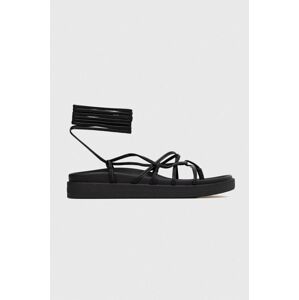 Kožené sandále Calvin Klein ERGO STRAP SANDAL dámske, čierna farba, na platforme, HW0HW01501