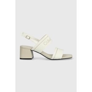 Sandále Calvin Klein SQUARED BLK HL SANDAL 45 HE biela farba, HW0HW01635