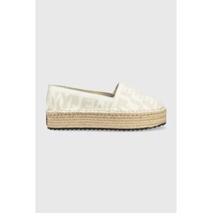 Espadrilky Tommy Jeans LOGOMANIA ESPADRILLE béžová farba, na platforme, EN0EN02079