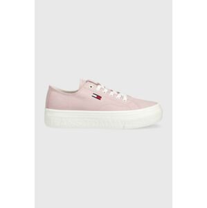 Tenisky Tommy Jeans FLATFORM dámske, ružová farba, EN0EN02173