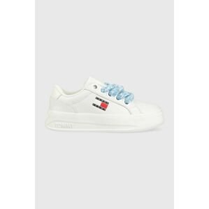 Kožené tenisky Tommy Jeans CITY FLATFORM biela farba, EN0EN02117