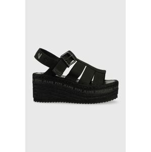 Sandále Pepe Jeans WITNEY dámske, čierna farba, na kline, PLS90577