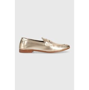 Kožené mokasíny Tommy Hilfiger TH LOAFER GOLDEN dámske, zlatá farba, na plochom podpätku, FW0FW06992