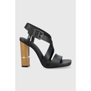 Kožené sandále Tommy Hilfiger HARDWARE BLOCK HIGH HEEL tmavomodrá farba, FW0FW07016