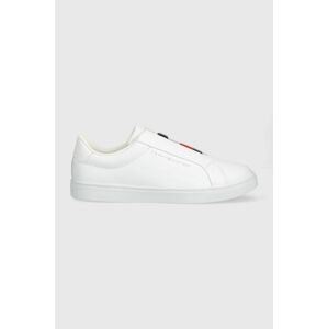 Kožené tenisky Tommy Hilfiger ELASTIC SLIP ON SNEAKER dámske, biela farba, FW0FW07032