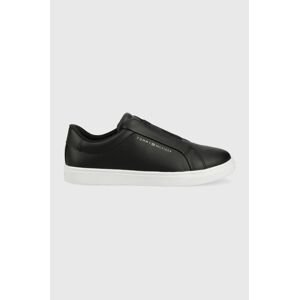 Kožené tenisky Tommy Hilfiger ELASTIC SLIP ON SNEAKER dámske, čierna farba, FW0FW07032