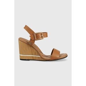 Sandále Tommy Hilfiger HARDWARE WEDGE SANDAL dámske, hnedá farba, na kline, FW0FW07074